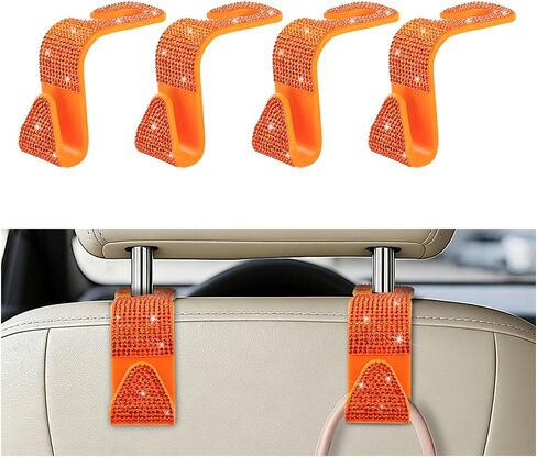 4PCS Bling Car Seat Headrest Hooks, Crystal Rhinestone Vehicle Back Seat Hanger Holder, Auto Interior Headrest Hanging Storage Organizer for Purse Handbag Coat, Universal Fit (Black/Pink) in Kuwait