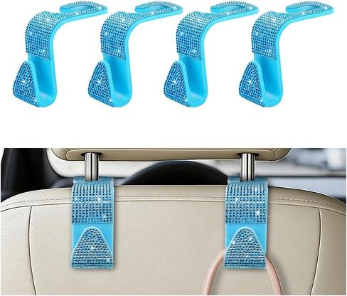 4PCS Bling Car Seat Headrest Hooks, Crystal Rhinestone Vehicle Back Seat Hanger Holder, Auto Interior Headrest Hanging Storage Organizer for Purse Handbag Coat, Universal Fit (Black/Pink) in Kuwait