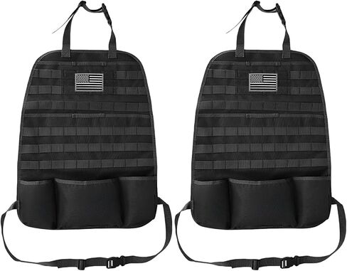 Tactical Molle Car Seat Back Organizer, Vehicle Panel Car Seat Back Cover Protector with 5 Storage Pouch, Universal Backseat Storage Organizer with USA Flag Patch for Car SUV Truck MPV (Black-2 Pcs) in Kuwait