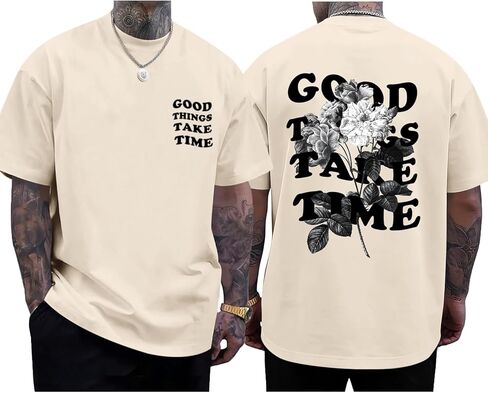 Vintage Graphic Tees for Men Oversized Floral Letter Print Retro Streetwear T Shirts Casual Loose Fit Cotton Tops in Saudi Arabia