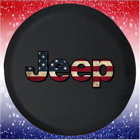 غطاء إطار احتياطي أسود بعلم عتيق مقاس 32-33 بوصة لمقطورة التخييم Jeep Wrangler JL RV SUV - مقاوم للماء والغبار والأشعة فوق البنفسجية مع فتحة كاميرا احتياطية in Kuwait
