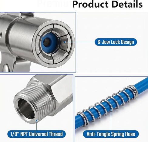 Grease Gun Coupler with 12" Flexible Hose, Heavy Duty Double Handle G Coupler, 10000 PSI Leak-Proof Grease Gun Attachment with 3 PCS M10 Grease Fittings for Automotive, Farm & Industrial Use in Saudi Arabia