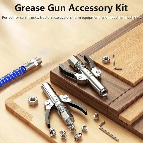 Grease Gun Coupler with 12" Flexible Hose, Heavy Duty Double Handle G Coupler, 10000 PSI Leak-Proof Grease Gun Attachment with 3 PCS M10 Grease Fittings for Automotive, Farm & Industrial Use in Saudi Arabia
