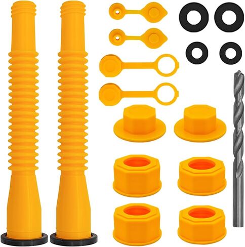 2 Set Car Gas Can Spout Replacement Kit, Flexible Vehicle Gas Can Nozzle for 1/2/5/10 Gal, Includes Nozzle, Vent Cap, Rubber Gasket, Drill Bits, Universal for Motorcycle Truck SUV (Yellow) in Saudi Arabia