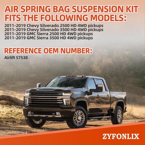 طقم تعليق كيس الهواء الربيعي مناسب لسيارات بيك آب 2011-2019 Chevy Silverado 2500/3500 HD 4WD، وGMC Sierra 2500/3500 HD 4WD التقاطات OEM Airlift 57538 حتى 7500 رطل من سعة تسوية الحمولة in Kuwait