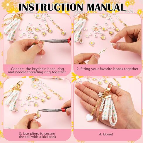 Whimsibelle 563 Pcs Flower Keychain Making Kit 12 Set Daisy Charm DIY Craft Key Chain Letter Name Bead, Floral Ribbon, Keychain Clip and Tool Accessories for Women Backpack Purse Tote Bag DIY Supplies in Saudi Arabia