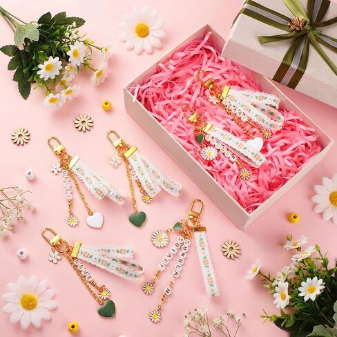 Whimsibelle 563 Pcs Flower Keychain Making Kit 12 Set Daisy Charm DIY Craft Key Chain Letter Name Bead, Floral Ribbon, Keychain Clip and Tool Accessories for Women Backpack Purse Tote Bag DIY Supplies in Saudi Arabia