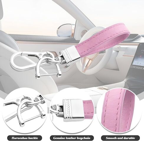 Car Keychain, Leather Vehicle Key Chain Holder with Anti-Lost D-Ring, Cool Automotive Key Fob Keyring, Universal Fit (Pink) in Kuwait