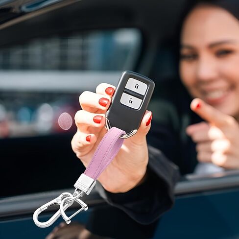 Car Keychain, Leather Vehicle Key Chain Holder with Anti-Lost D-Ring, Cool Automotive Key Fob Keyring, Universal Fit (Pink) in Kuwait