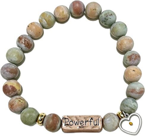 Uloveido Natural White Turquoise Green Pink Stone Powerful Encouragement Bracelets Charms Heart Mustard Seed Stretch Bracelet for Women Y1997 in Saudi Arabia