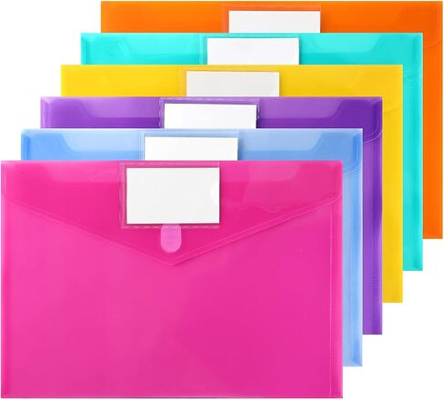6 Pack Colored Plastic File Folders Letter A4 Size with Tags Clear Document Binder Folder Envelops Receipt Pocket Filing Products Carpeta Organizer Classroom Homeschool Office Supplies Organization in Saudi Arabia