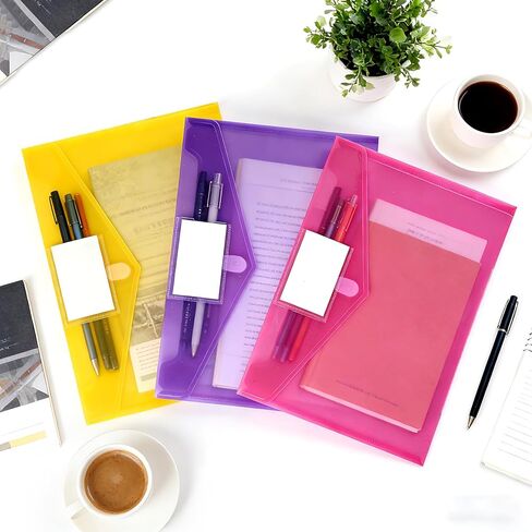 6 Pack Colored Plastic File Folders Letter A4 Size with Tags Clear Document Binder Folder Envelops Receipt Pocket Filing Products Carpeta Organizer Classroom Homeschool Office Supplies Organization in Saudi Arabia