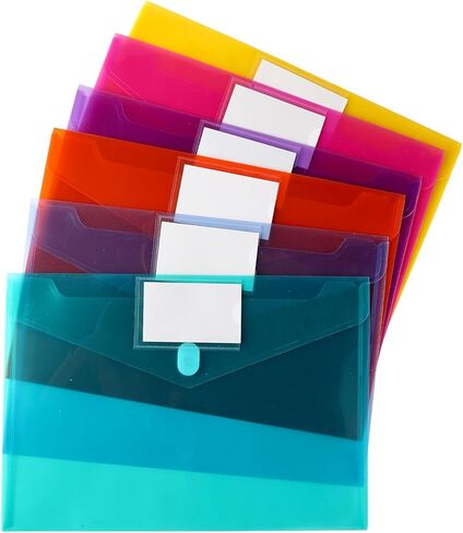 6 Pack Colored Plastic File Folders Letter A4 Size with Tags Clear Document Binder Folder Envelops Receipt Pocket Filing Products Carpeta Organizer Classroom Homeschool Office Supplies Organization in Saudi Arabia