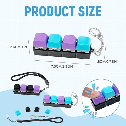 Keyboard Fidget Clicker for Adults 2 PCS Clicky Fidget Keyboard Keychain Clicker for Anxiety Stress Relief (Black, Blue,Purple) in Kuwait