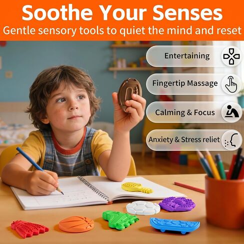 8 Pcs Sports Sensory Toys for Kids & Adults, Double-Sided Textured Fidget Stones for Autism & ADHD, Silent Calming Tools for Stress Anxiety Relief, Quiet Desk Gadgets for Classroom & Office in Saudi Arabia