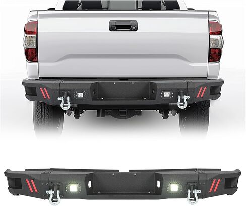 KUAFU المصد الخلفي متوافق مع 2007-2013 Toyota Tundra Offroad Bumper مع أضواء LED وحلقات D وفتحات الاستشعار وحامل الترخيص مسحوق المغلفة الصلب الأسود in Kuwait