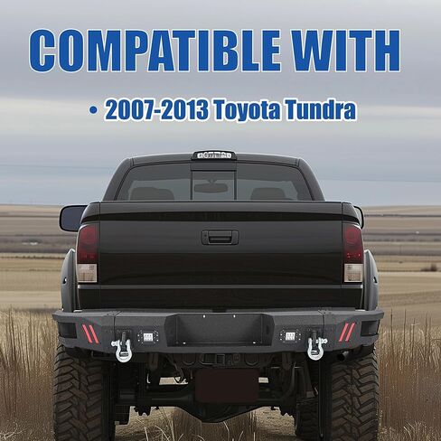 KUAFU المصد الخلفي متوافق مع 2007-2013 Toyota Tundra Offroad Bumper مع أضواء LED وحلقات D وفتحات الاستشعار وحامل الترخيص مسحوق المغلفة الصلب الأسود in Kuwait