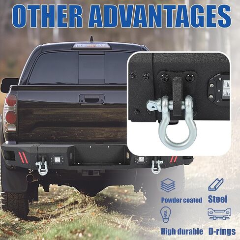 KUAFU المصد الخلفي متوافق مع 2007-2013 Toyota Tundra Offroad Bumper مع أضواء LED وحلقات D وفتحات الاستشعار وحامل الترخيص مسحوق المغلفة الصلب الأسود in Kuwait