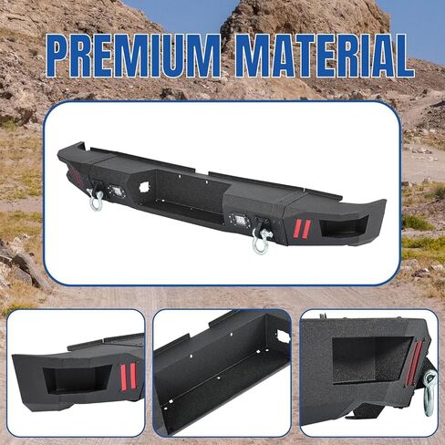 KUAFU المصد الخلفي متوافق مع 2007-2013 Toyota Tundra Offroad Bumper مع أضواء LED وحلقات D وفتحات الاستشعار وحامل الترخيص مسحوق المغلفة الصلب الأسود in Kuwait