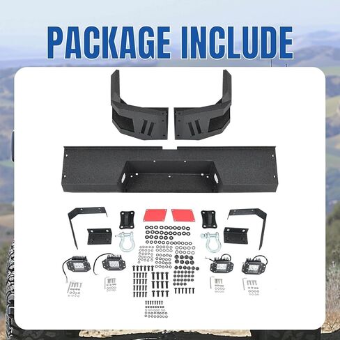 KUAFU المصد الخلفي متوافق مع 2007-2013 Toyota Tundra Offroad Bumper مع أضواء LED وحلقات D وفتحات الاستشعار وحامل الترخيص مسحوق المغلفة الصلب الأسود in Kuwait