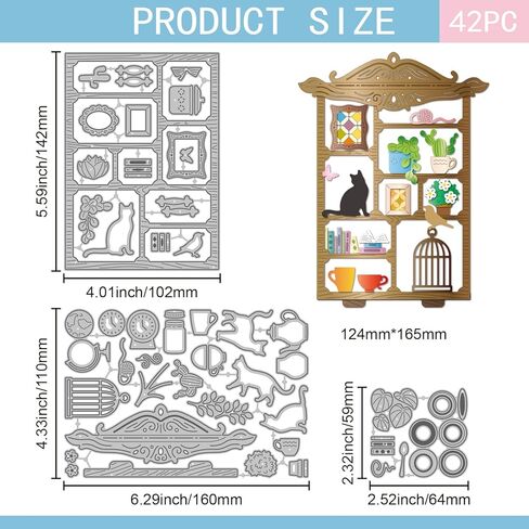 GLOBLELAND Vintage Bookshelf Cutting Dies for Card Making Display Cabinet Metal Die Cuts Retro Cats Plants Die Cut Dies for DIY Cards Scrapbooking Photo Album Crafts Decor in Kuwait