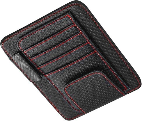 Car Sun Visor Organizer, Premium Leather Sun Visor Sunglass Holder with Card Holders & Pen Clip Slot, Universal Car Interior Organizer for Driving License, Card, Pen (Black & Red) in Saudi Arabia