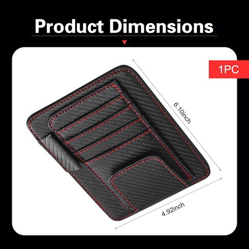 Car Sun Visor Organizer, Premium Leather Sun Visor Sunglass Holder with Card Holders & Pen Clip Slot, Universal Car Interior Organizer for Driving License, Card, Pen (Black & Red) in Saudi Arabia