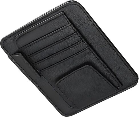 Car Sun Visor Organizer, Premium Leather Sun Visor Sunglass Holder with Card Holders & Pen Clip Slot, Universal Car Interior Organizer for Driving License, Card, Pen (Black & Red) in Saudi Arabia