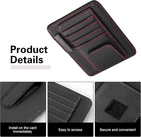 Car Sun Visor Organizer, Premium Leather Sun Visor Sunglass Holder with Card Holders & Pen Clip Slot, Universal Car Interior Organizer for Driving License, Card, Pen (Black & Red) in Saudi Arabia