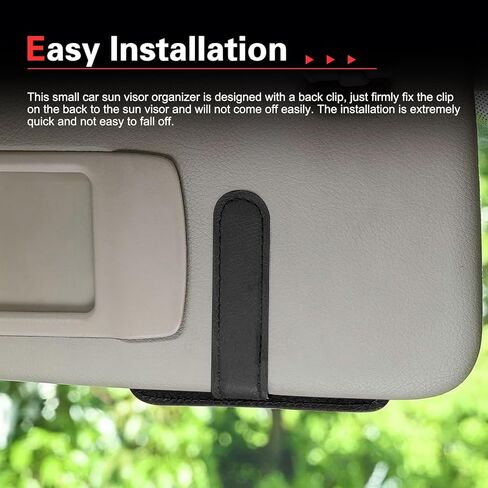 Car Sun Visor Organizer, Premium Leather Sun Visor Sunglass Holder with Card Holders & Pen Clip Slot, Universal Car Interior Organizer for Driving License, Card, Pen (Black & Red) in Saudi Arabia