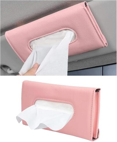 Car Visor Tissue Holder, Vehicle Sun Visor Backseat Napkin Case Mount with Tissues Refill, Automotive Interior Disposable Masks Holder, Universal for SUV Automobile Truck (Pink) in Kuwait