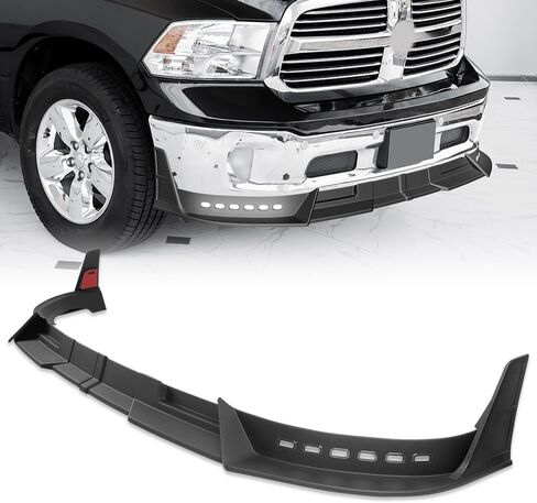 Front Bumper Lip Compatible with Ram 1500 / Ram 1500 Classic 2013-2024, Front Lip Spoiler Air Chin Body Kit Splitter, ABS with Sequential LED Running Light, Unpainted Matt Black in Kuwait