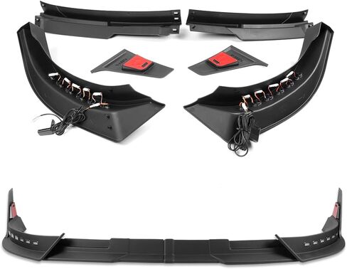 Front Bumper Lip Compatible with Ram 1500 / Ram 1500 Classic 2013-2024, Front Lip Spoiler Air Chin Body Kit Splitter, ABS with Sequential LED Running Light, Unpainted Matt Black in Kuwait