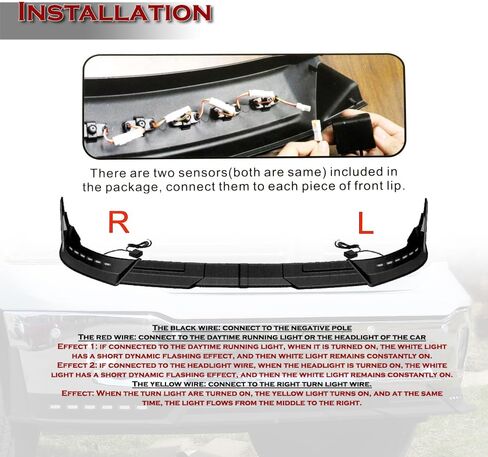 Front Bumper Lip Compatible with Ram 1500 / Ram 1500 Classic 2013-2024, Front Lip Spoiler Air Chin Body Kit Splitter, ABS with Sequential LED Running Light, Unpainted Matt Black in Kuwait