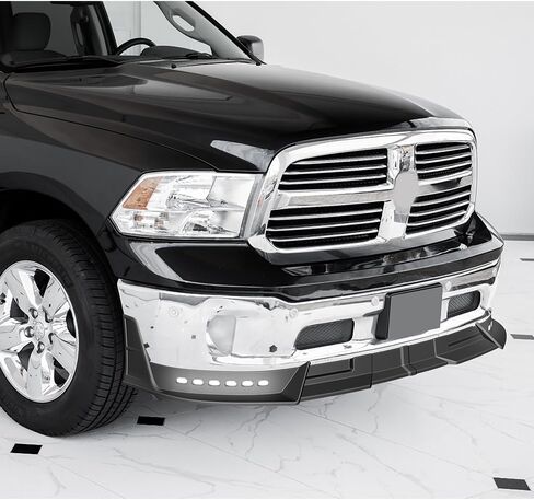 Front Bumper Lip Compatible with Ram 1500 / Ram 1500 Classic 2013-2024, Front Lip Spoiler Air Chin Body Kit Splitter, ABS with Sequential LED Running Light, Unpainted Matt Black in Kuwait