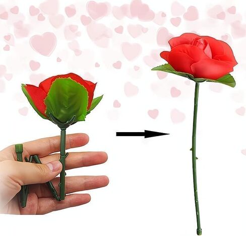 5-Pack Crimson Red Collapsible Rose Magic Tricks - Instant Flower Appearance Illusion for Close-Up Magic Shows, Street Performances and Party Pranks | Flexible Alloy Petals in Saudi Arabia