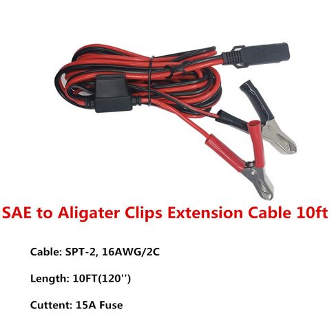 SAE إلى Aligater Clips Trickle Charger Extension Cable 10FT Clamp 12V-24V سلك قطع سريع 15A مشبك التمساح لمضخة الدراجات النارية وبطارية السيارة والألواح الشمسية مع صمام إضافي 15A in Kuwait