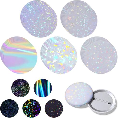 300 Pcs Badge Protective Film 5 Styles of Holographic Glitter Button Maker Supplies Glittering Film Plastic Round Pin Machine Supplies for Button Maker Machine Arts Crafts DIY Making Parts in Saudi Arabia