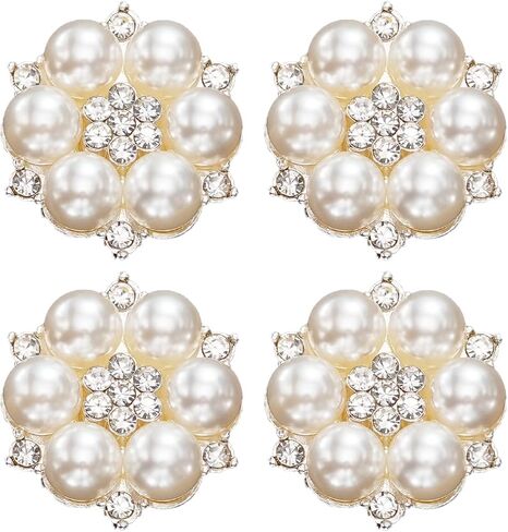 4Pcs Rhinestone Button Cover, Crystal Embellishments for Clothing Wedding Bouquet Decoration DIY Jewelry (Silver, Button-2) in Saudi Arabia