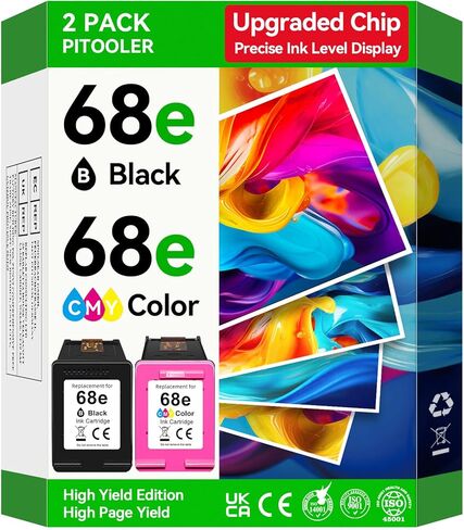 High Yield 68e Ink Cartridge Compatible for HP 68 68e Ink Cartridges Black/Color Combo Pack Compatible for Envy 6155e 6555e 6100e 6500e 6152e 6100 6500 6155 6555 Series Printer (Upgraded Chip 2-Pack) in Saudi Arabia