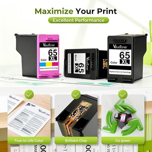 Valuetoner لخراطيش حبر OfficeJet 65XL 65 حزمة كومبو سوداء/ملونة (3 عبوات) لحبر HP 65 HP65 HP65XL لخراطيش حبر HP Deskjet 3755 Envy 5055 5052 5058 DeskJet 2655 3720 3722 in Kuwait