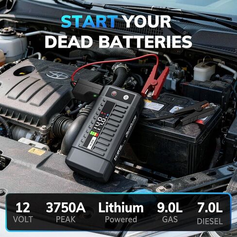 حزمة معززة لبطارية السيارة K25 Jump Starter 3750A لما يصل إلى 9.0 لتر من الغاز أو 7.0 لتر من محركات الديزل، صندوق القفز المحمول 12 فولت مع كابل توصيل آمن للغاية، شحن USB/DC ومصباح يدوي 3 أوضاع in Kuwait
