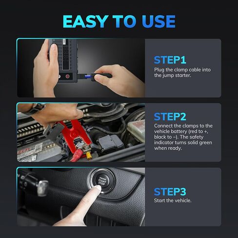 حزمة معززة لبطارية السيارة K25 Jump Starter 3750A لما يصل إلى 9.0 لتر من الغاز أو 7.0 لتر من محركات الديزل، صندوق القفز المحمول 12 فولت مع كابل توصيل آمن للغاية، شحن USB/DC ومصباح يدوي 3 أوضاع in Kuwait