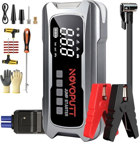 6000A Jump Starter with Air Compressor, PD 65W Fast Recharging,Portable Car Battery Jumper Starter for All Gas &10.0L Diesel, Dual Cylinder Fast Inflator with Light,12V Battery Booster Emergency Kit in Saudi Arabia