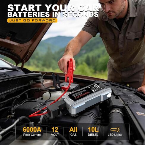 6000A Jump Starter with Air Compressor, PD 65W Fast Recharging,Portable Car Battery Jumper Starter for All Gas &10.0L Diesel, Dual Cylinder Fast Inflator with Light,12V Battery Booster Emergency Kit in Saudi Arabia