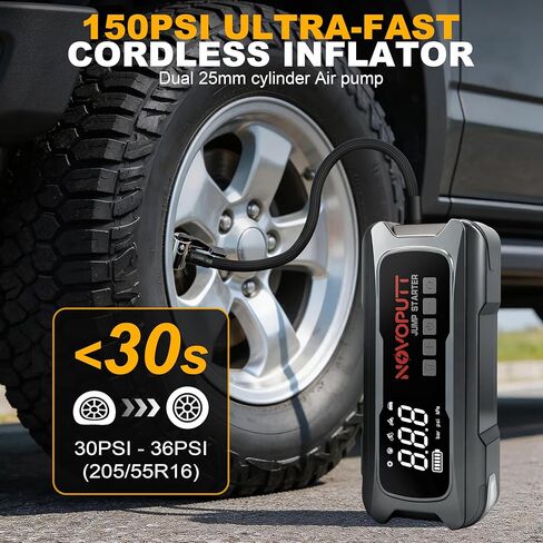 6000A Jump Starter with Air Compressor, PD 65W Fast Recharging,Portable Car Battery Jumper Starter for All Gas &10.0L Diesel, Dual Cylinder Fast Inflator with Light,12V Battery Booster Emergency Kit in Saudi Arabia