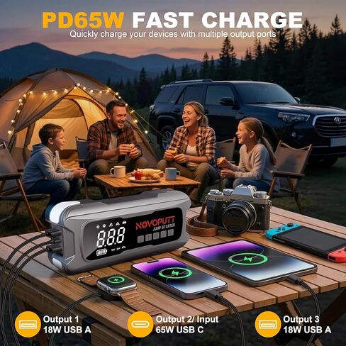 6000A Jump Starter with Air Compressor, PD 65W Fast Recharging,Portable Car Battery Jumper Starter for All Gas &10.0L Diesel, Dual Cylinder Fast Inflator with Light,12V Battery Booster Emergency Kit in Saudi Arabia