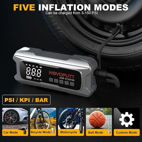 6000A Jump Starter with Air Compressor, PD 65W Fast Recharging,Portable Car Battery Jumper Starter for All Gas &10.0L Diesel, Dual Cylinder Fast Inflator with Light,12V Battery Booster Emergency Kit in Saudi Arabia