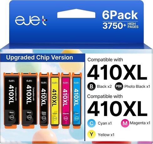 مُعاد تصنيعها لـ 410 خراطيش حبر 6 قطع بديلة لخراطيش حبر Epson 410 لـ 410XL تعمل مع Expression XP-7100 XP-830 XP-640 XP-530 XP-630 (2 أسود، سماوي، أرجواني، أصفر، أسود للصور) in Kuwait