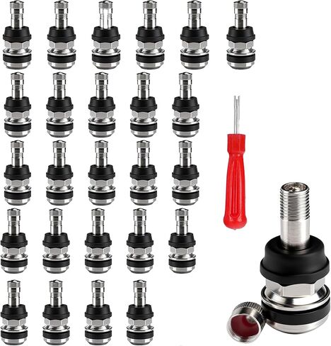 25PCS TR416 Metal Valve Stems, Bolt-In High Pressure Tire Valve Stems, Fits 0.453" & 0.625" Rim Holes, Brass Core Leak-Proof, Heavy Duty Tubeless Valve Stem Kit with Tool for Car Truck Trailer RV in Kuwait